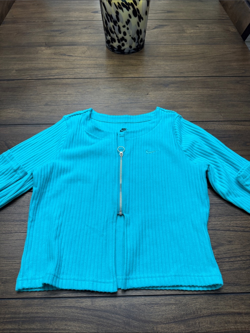 Nike Bright Turquoise Ribbed Long-Sleeve Zip Top